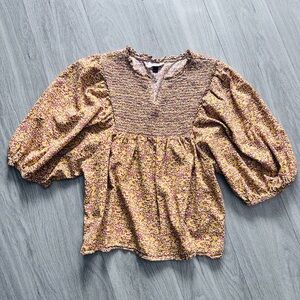 Universal Brand Golden Yellow Ditsy Floral Blouse L